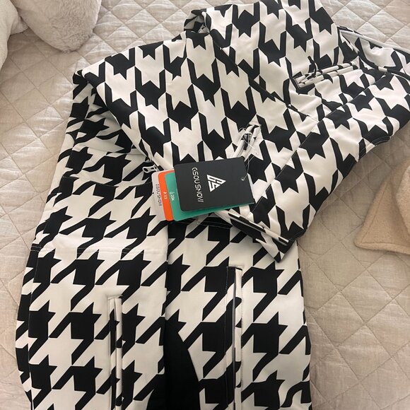 GSOU Snow Women's Houndstooth Slim-Fit Stretch Fleece-Lined Ski Bibs - Picture 3 of 3